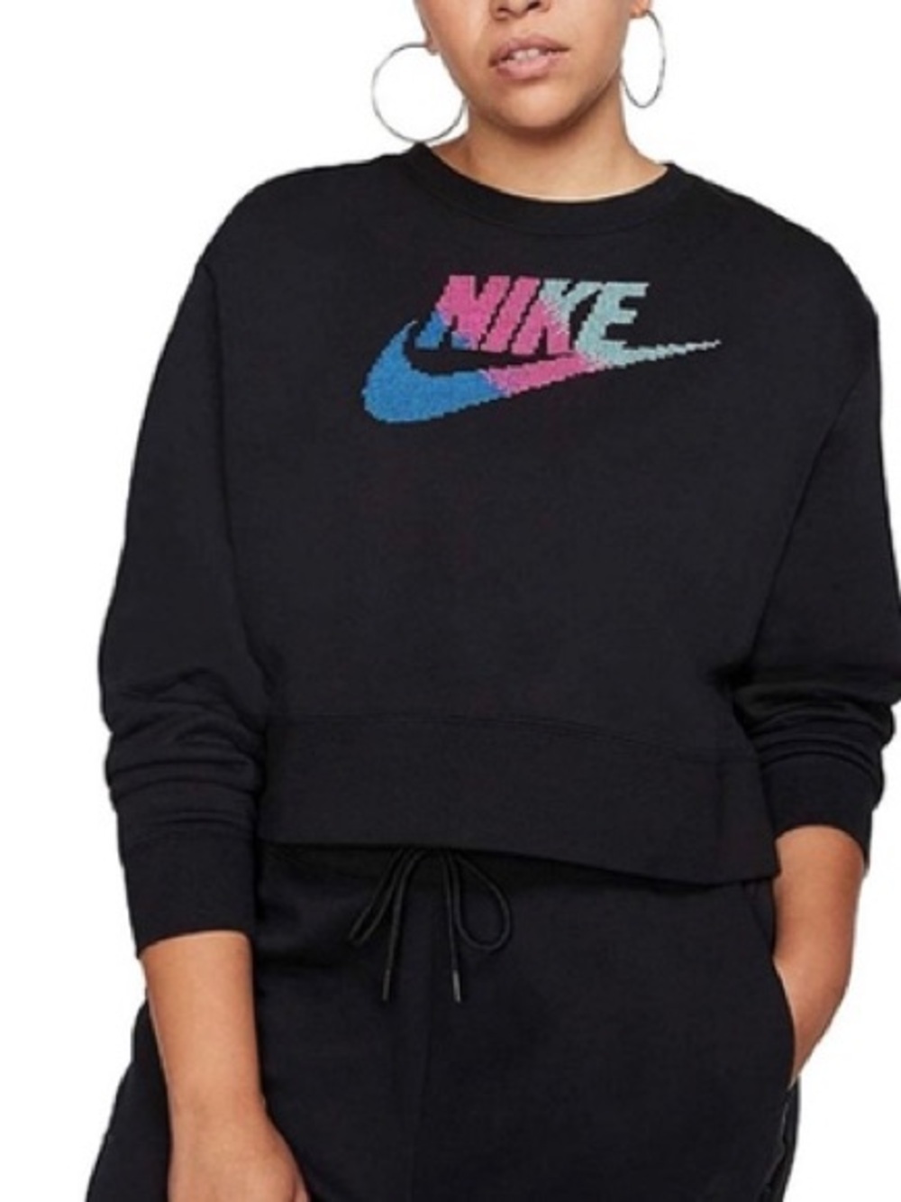 Nike Black Sweatshirt with Blue-Pink Gradient Logo M